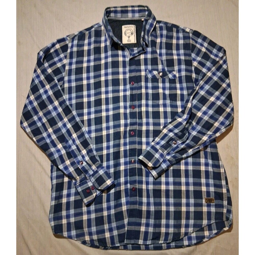 Diesel Shirt Men Extra Large BLue Plaid Long Sleeve Button Up Pockets XL